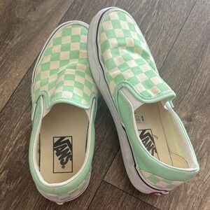 Vans Women’s size 6 Kids size 4 Mint and Cream Checkered Slip-On Sneakers